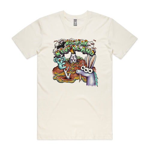 Nuclear Neverland Tee by Lonely Kids Club. All clothing from our T-shirts to our shorts and hoodies are ethically made, and printed packed and shipped from Sydney.