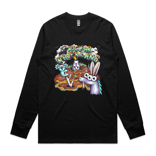 Nuclear Neverland Tee by Lonely Kids Club. All clothing from our T-shirts to our shorts and hoodies are ethically made, and printed packed and shipped from Sydney.