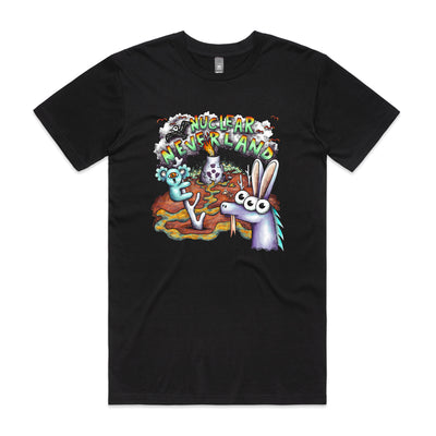 Nuclear Neverland Tee by Lonely Kids Club. All clothing from our T-shirts to our shorts and hoodies are ethically made, and printed packed and shipped from Sydney.