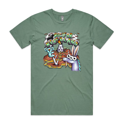 Nuclear Neverland Tee by Lonely Kids Club. All clothing from our T-shirts to our shorts and hoodies are ethically made, and printed packed and shipped from Sydney.