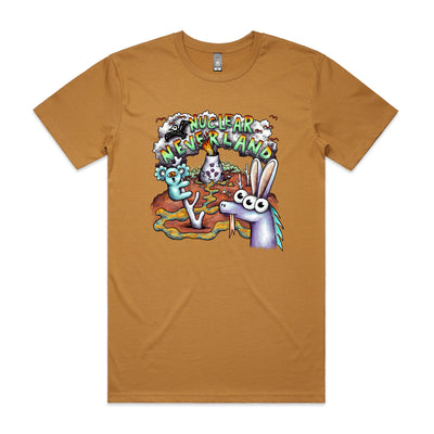 Nuclear Neverland Tee by Lonely Kids Club. All clothing from our T-shirts to our shorts and hoodies are ethically made, and printed packed and shipped from Sydney.