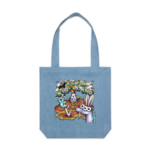 Nuclear Neverland Tote by Lonely Kids Club. All clothing from our T-shirts to our shorts and hoodies are ethically made, and printed packed and shipped from Sydney.
