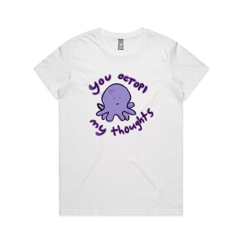 Octopi My Thoughts Tee by Lonely Kids Club. All clothing from our T-shirts to our shorts and hoodies are ethically made, and printed packed and shipped from Sydney.