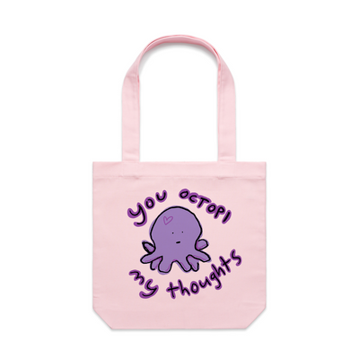 Octopi My Thoughts Tote by Lonely Kids Club. All clothing from our T-shirts to our shorts and hoodies are ethically made, and printed packed and shipped from Sydney.