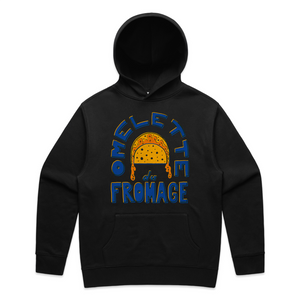Omelette Du Fromage Hoodie by Lonely Kids Club. All clothing from our T-shirts to our shorts and hoodies are ethically made, and printed packed and shipped from Sydney.