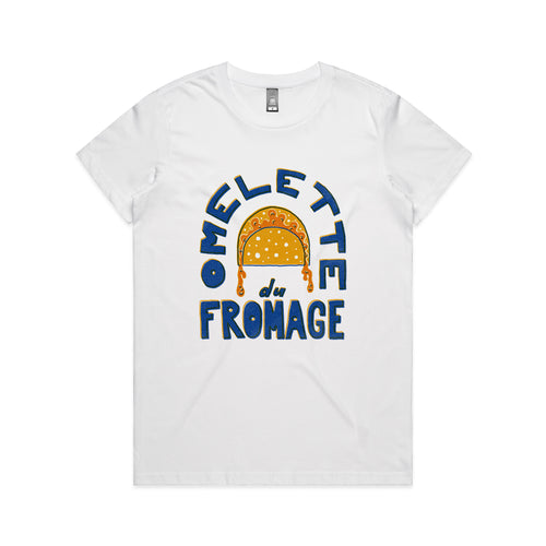 Omelette Du Fromage Tee by Lonely Kids Club. All clothing from our T-shirts to our shorts and hoodies are ethically made, and printed packed and shipped from Sydney.
