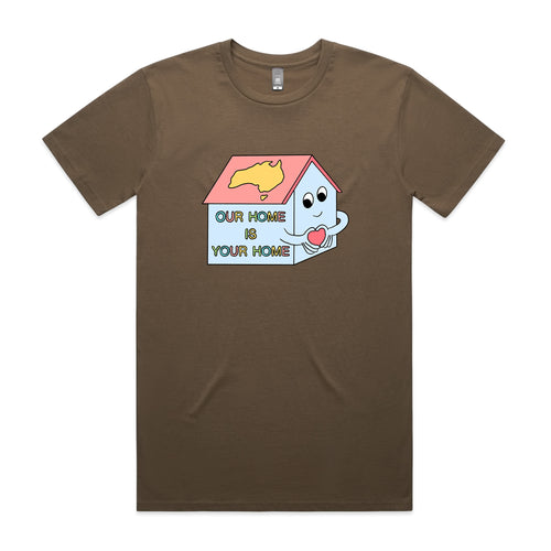 Our Home Tee by Lonely Kids Club. All clothing from our T-shirts to our shorts and hoodies are ethically made, and printed packed and shipped from Sydney.