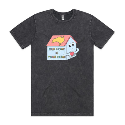 Our Home Tee by Lonely Kids Club. All clothing from our T-shirts to our shorts and hoodies are ethically made, and printed packed and shipped from Sydney.