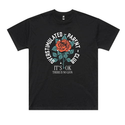 Overstimulated Parent Club Tee by Lonely Kids Club. All clothing from our T-shirts to our shorts and hoodies are ethically made, and printed packed and shipped from Sydney.