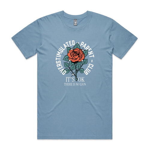 Overstimulated Parent Club Tee by Lonely Kids Club. All clothing from our T-shirts to our shorts and hoodies are ethically made, and printed packed and shipped from Sydney.