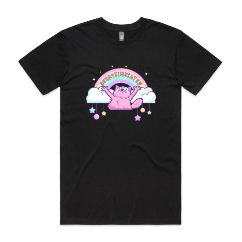 Overstimulated Rainbow Tee by Lonely Kids Club. All clothing from our T-shirts to our shorts and hoodies are ethically made, and printed packed and shipped from Sydney.