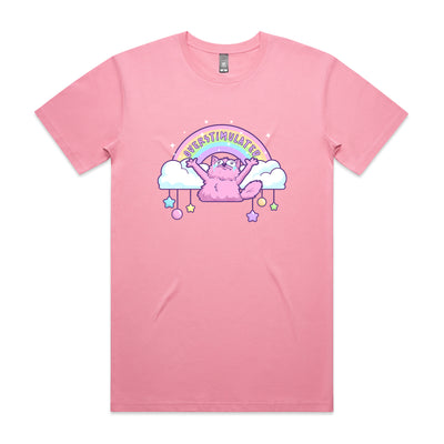 Overstimulated Rainbow Tee by Lonely Kids Club. All clothing from our T-shirts to our shorts and hoodies are ethically made, and printed packed and shipped from Sydney.