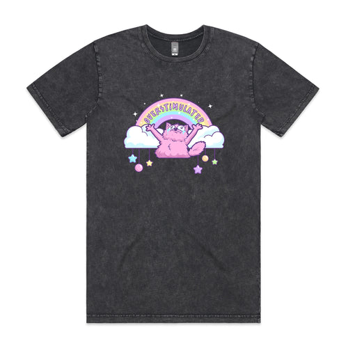 Overstimulated Rainbow Tee by Lonely Kids Club. All clothing from our T-shirts to our shorts and hoodies are ethically made, and printed packed and shipped from Sydney.