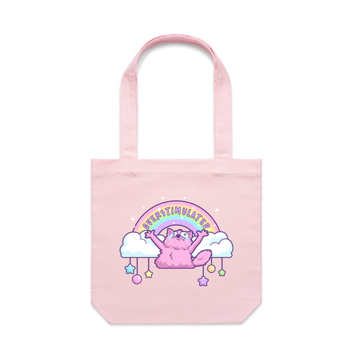 Overstimulated Rainbow Tote by Lonely Kids Club. All clothing from our T-shirts to our shorts and hoodies are ethically made, and printed packed and shipped from Sydney.