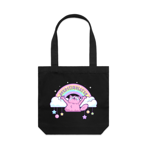 Overstimulated Rainbow Tote by Lonely Kids Club. All clothing from our T-shirts to our shorts and hoodies are ethically made, and printed packed and shipped from Sydney.