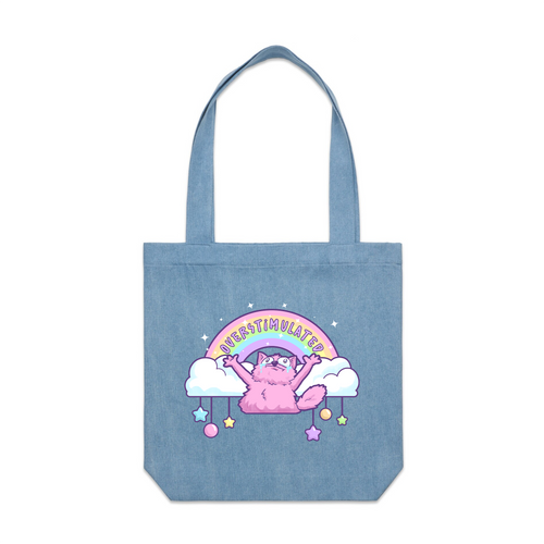 Overstimulated Rainbow Tote by Lonely Kids Club. All clothing from our T-shirts to our shorts and hoodies are ethically made, and printed packed and shipped from Sydney.