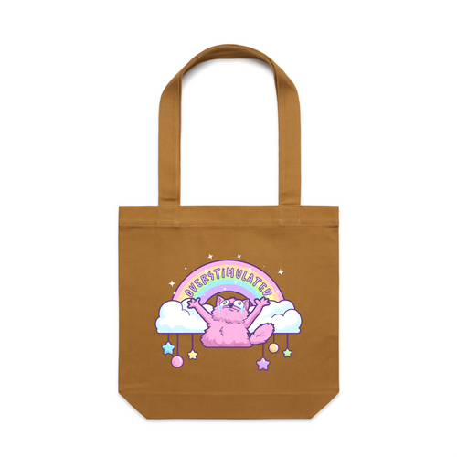 Overstimulated Rainbow Tote by Lonely Kids Club. All clothing from our T-shirts to our shorts and hoodies are ethically made, and printed packed and shipped from Sydney.