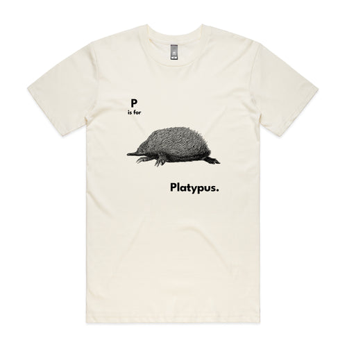 P Is For Platypus Tee by Lonely Kids Club. All clothing from our T-shirts to our shorts and hoodies are ethically made, and printed packed and shipped from Sydney.