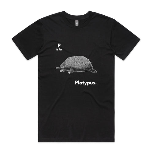 P Is For Platypus Tee by Lonely Kids Club. All clothing from our T-shirts to our shorts and hoodies are ethically made, and printed packed and shipped from Sydney.