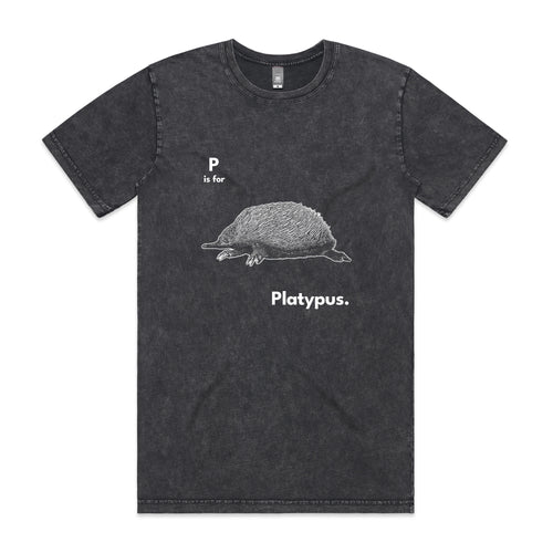 P Is For Platypus Tee by Lonely Kids Club. All clothing from our T-shirts to our shorts and hoodies are ethically made, and printed packed and shipped from Sydney.