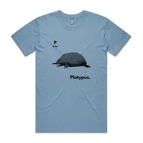 P Is For Platypus Tee by Lonely Kids Club. All clothing from our T-shirts to our shorts and hoodies are ethically made, and printed packed and shipped from Sydney.