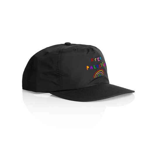 Free Palestine Charity Hat by Lonely Kids Club. All clothing from our T-shirts to our shorts and hoodies are ethically made, and printed packed and shipped from Sydney.