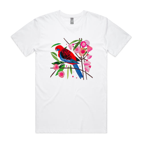 Paper Crimson Rosella Tee by Lonely Kids Club. All clothing from our T-shirts to our shorts and hoodies are ethically made, and printed packed and shipped from Sydney.