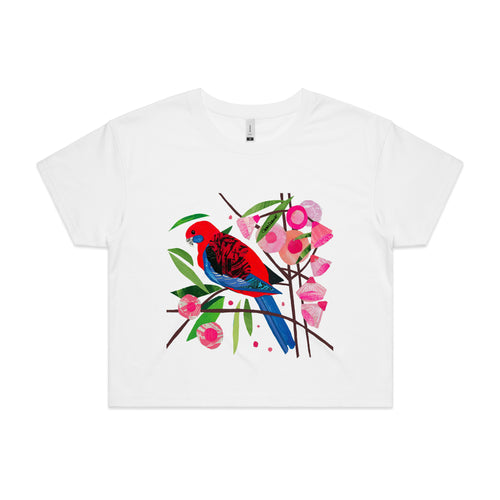 Paper Crimson Rosella Tee by Lonely Kids Club. All clothing from our T-shirts to our shorts and hoodies are ethically made, and printed packed and shipped from Sydney.