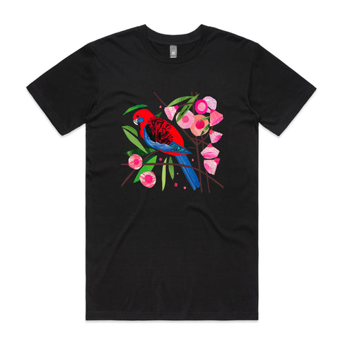 Paper Crimson Rosella Tee by Lonely Kids Club. All clothing from our T-shirts to our shorts and hoodies are ethically made, and printed packed and shipped from Sydney.