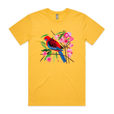 Paper Crimson Rosella Tee by Lonely Kids Club. All clothing from our T-shirts to our shorts and hoodies are ethically made, and printed packed and shipped from Sydney.