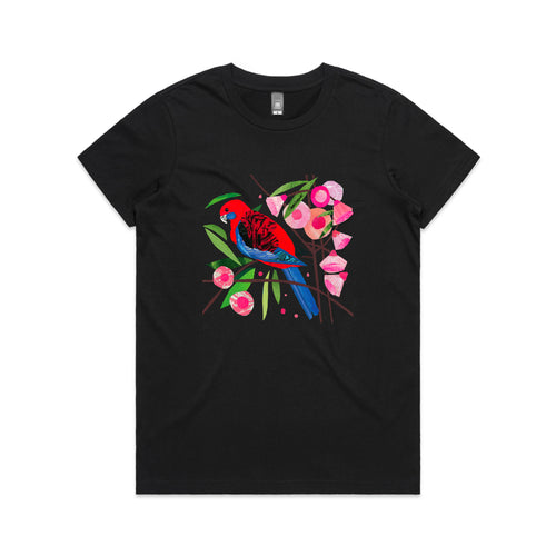 Paper Crimson Rosella Tee by Lonely Kids Club. All clothing from our T-shirts to our shorts and hoodies are ethically made, and printed packed and shipped from Sydney.
