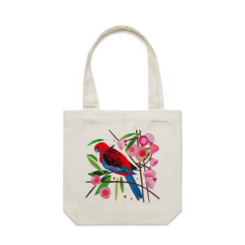 Paper Crimson Rosella Tote by Lonely Kids Club. All clothing from our T-shirts to our shorts and hoodies are ethically made, and printed packed and shipped from Sydney.
