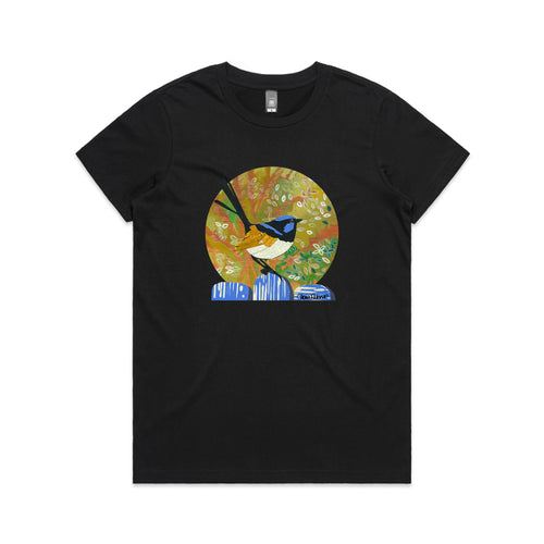 Paper Fairy Wren Tee by Lonely Kids Club. All clothing from our T-shirts to our shorts and hoodies are ethically made, and printed packed and shipped from Sydney.