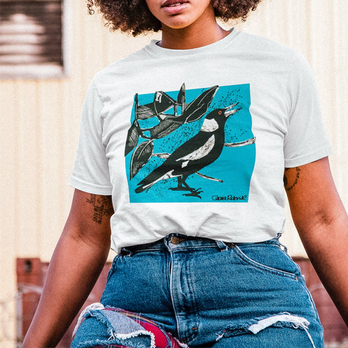 Paper Magpie Tee by Lonely Kids Club. All clothing from our T-shirts to our shorts and hoodies are ethically made, and printed packed and shipped from Sydney.