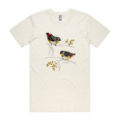 Spotted Pardalotes Tee by Lonely Kids Club. All clothing from our T-shirts to our shorts and hoodies are ethically made, and printed packed and shipped from Sydney.