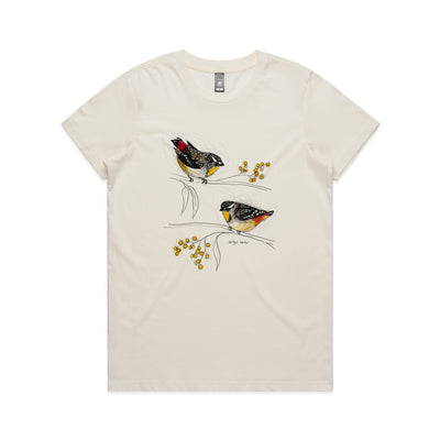 Spotted Pardalotes Tee by Lonely Kids Club. All clothing from our T-shirts to our shorts and hoodies are ethically made, and printed packed and shipped from Sydney.