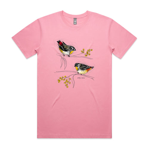 Spotted Pardalotes Tee by Lonely Kids Club. All clothing from our T-shirts to our shorts and hoodies are ethically made, and printed packed and shipped from Sydney.