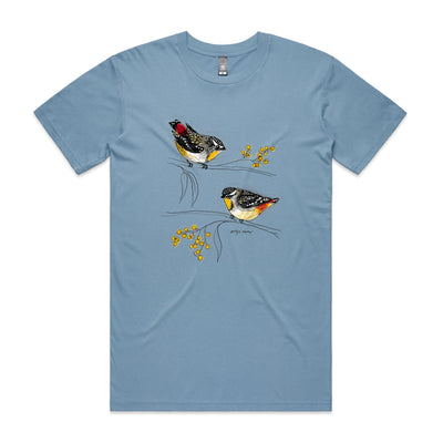 Spotted Pardalotes Tee by Lonely Kids Club. All clothing from our T-shirts to our shorts and hoodies are ethically made, and printed packed and shipped from Sydney.