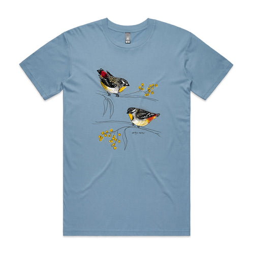 Spotted Pardalotes Tee by Lonely Kids Club. All clothing from our T-shirts to our shorts and hoodies are ethically made, and printed packed and shipped from Sydney.