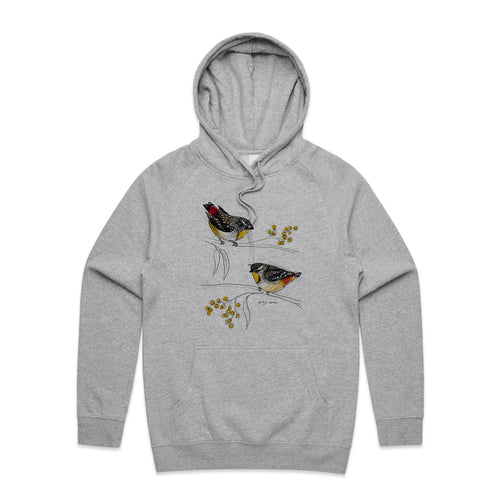 Spotted Pardalotes Hoodie by Lonely Kids Club. All clothing from our T-shirts to our shorts and hoodies are ethically made, and printed packed and shipped from Sydney.