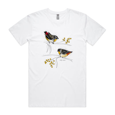 Spotted Pardalotes Tee by Lonely Kids Club. All clothing from our T-shirts to our shorts and hoodies are ethically made, and printed packed and shipped from Sydney.