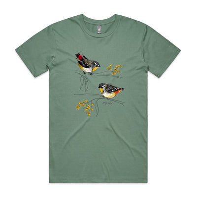 Spotted Pardalotes Tee by Lonely Kids Club. All clothing from our T-shirts to our shorts and hoodies are ethically made, and printed packed and shipped from Sydney.