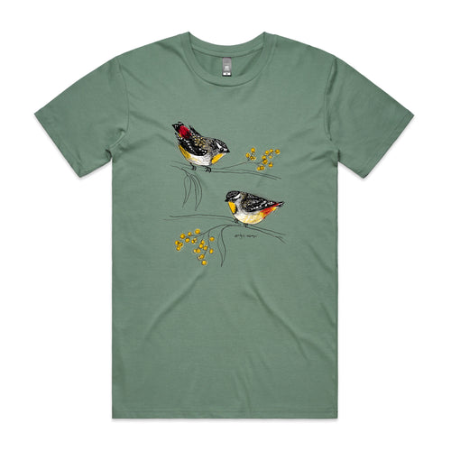 Spotted Pardalotes Tee by Lonely Kids Club. All clothing from our T-shirts to our shorts and hoodies are ethically made, and printed packed and shipped from Sydney.