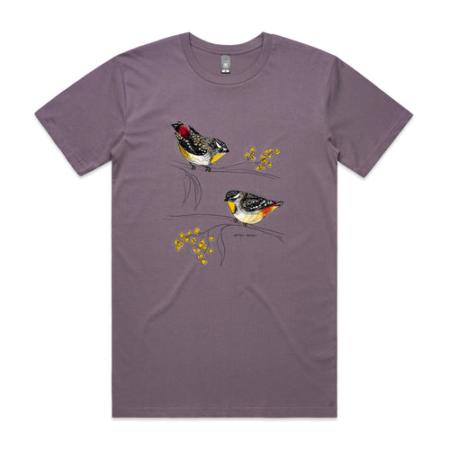 Spotted Pardalotes Tee by Lonely Kids Club. All clothing from our T-shirts to our shorts and hoodies are ethically made, and printed packed and shipped from Sydney.