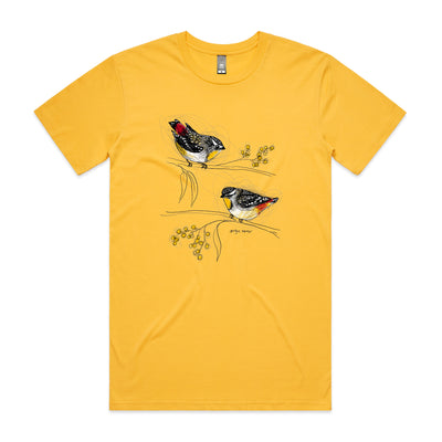 Spotted Pardalotes Tee by Lonely Kids Club. All clothing from our T-shirts to our shorts and hoodies are ethically made, and printed packed and shipped from Sydney.