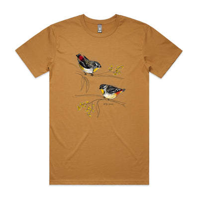 Spotted Pardalotes Tee by Lonely Kids Club. All clothing from our T-shirts to our shorts and hoodies are ethically made, and printed packed and shipped from Sydney.