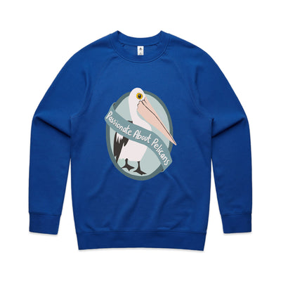 Passionate About Pelicans Jumper by Lonely Kids Club. All clothing from our T-shirts to our shorts and hoodies are ethically made, and printed packed and shipped from Sydney.