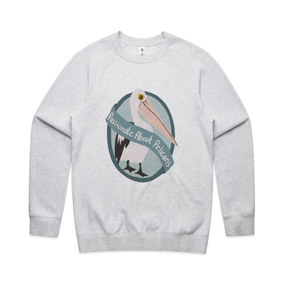 Passionate About Pelicans Jumper by Lonely Kids Club. All clothing from our T-shirts to our shorts and hoodies are ethically made, and printed packed and shipped from Sydney.