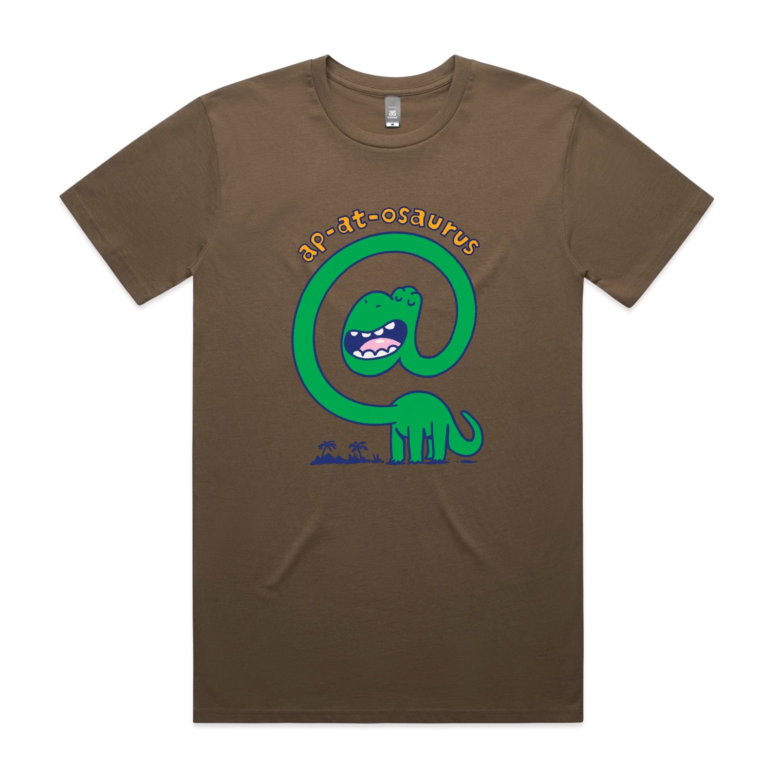 Walnut unisex t-shirt with Ap-at-osaurus graphic by Lonely Kids Club