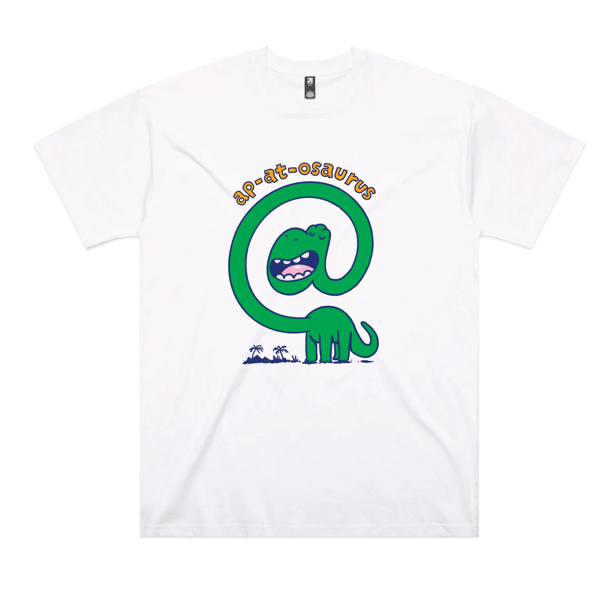 White oversized t-shirt with Ap-at-osaurus graphic by Lonely Kids Club